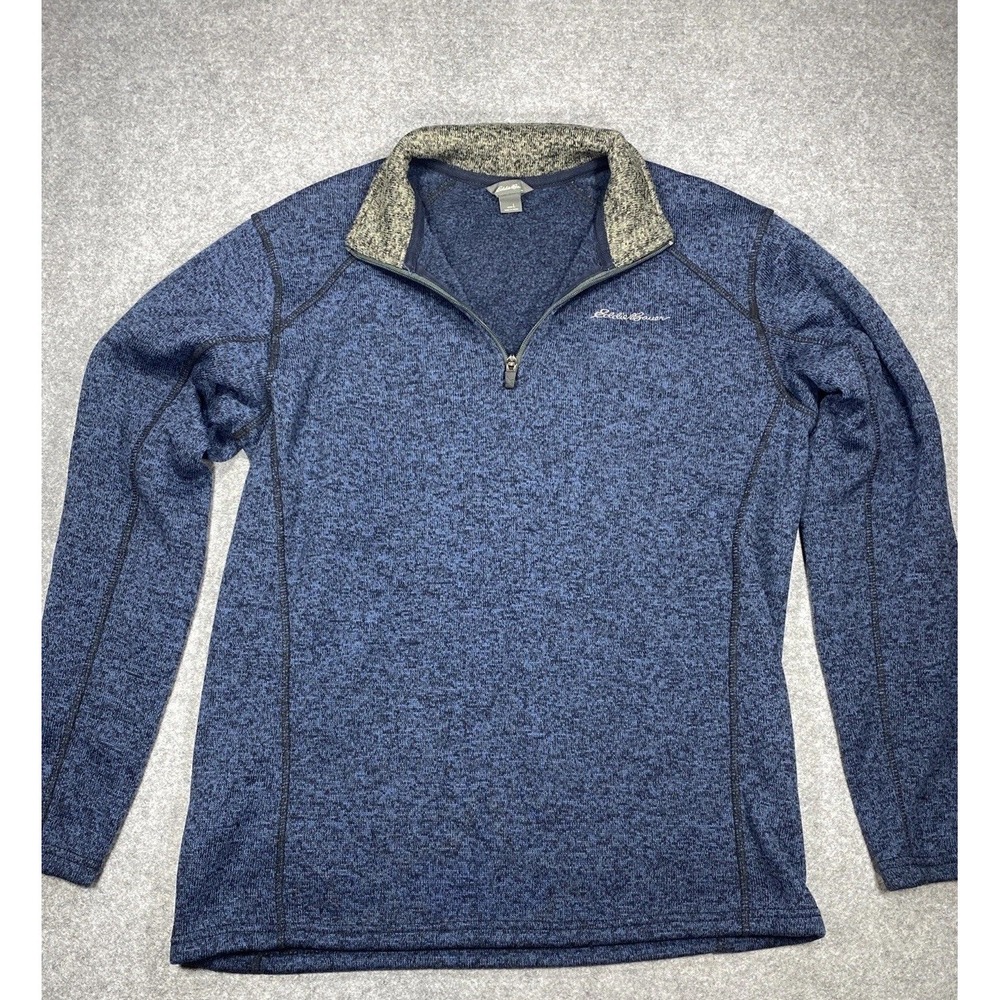 Mens Eddie Bauer Long Sleeve 1/4 Zip Blue Pullover Fleece Size L Mixed Media